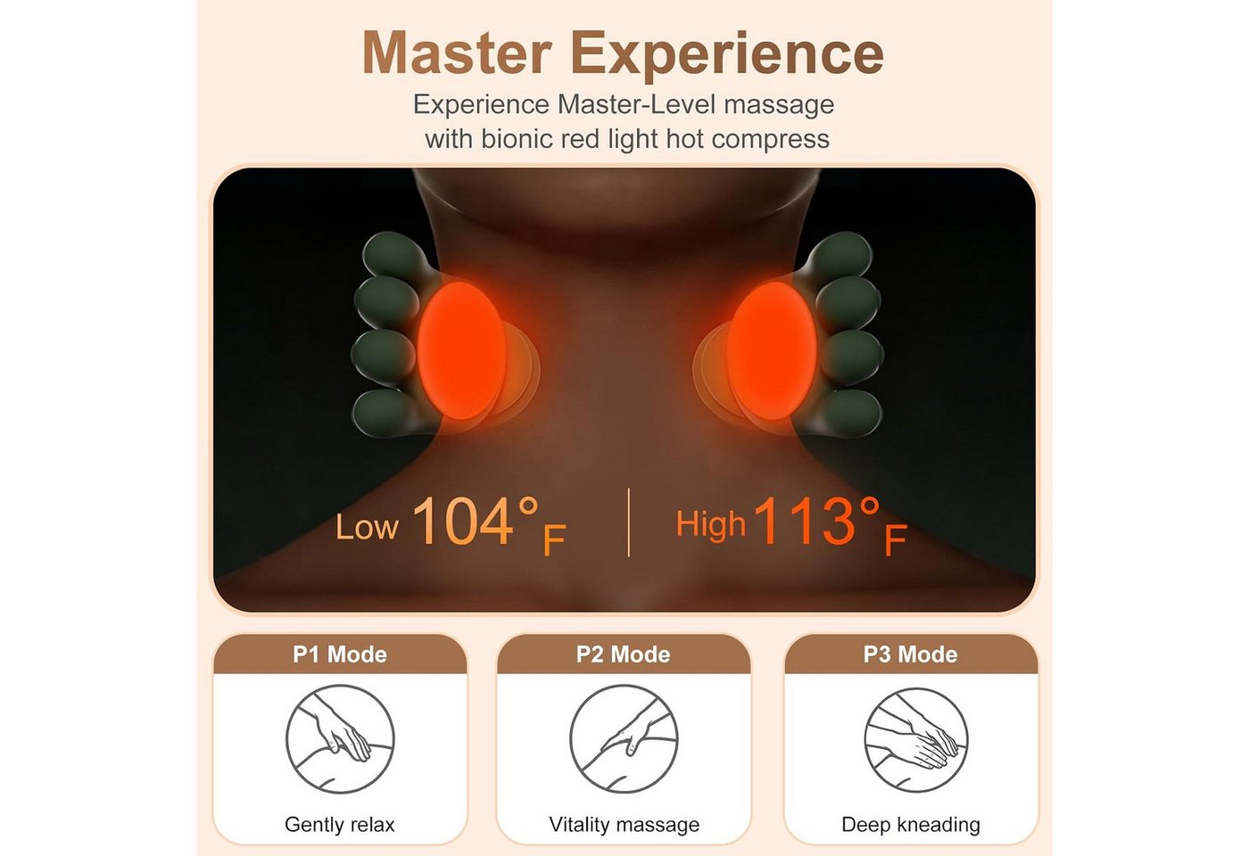 FELIXLEO Massagegerät 4D Nackenmassagegerät, 3 Programme, 2 Heizstufen, Touchscreen, 1-tlg. – Bild 4 von 5