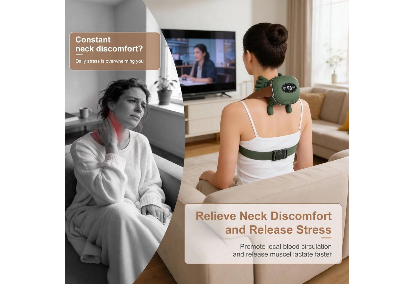 FELIXLEO Massagegerät 4D Nackenmassagegerät, 3 Programme, 2 Heizstufen, Touchscreen, 1-tlg. – Bild 5 von 5