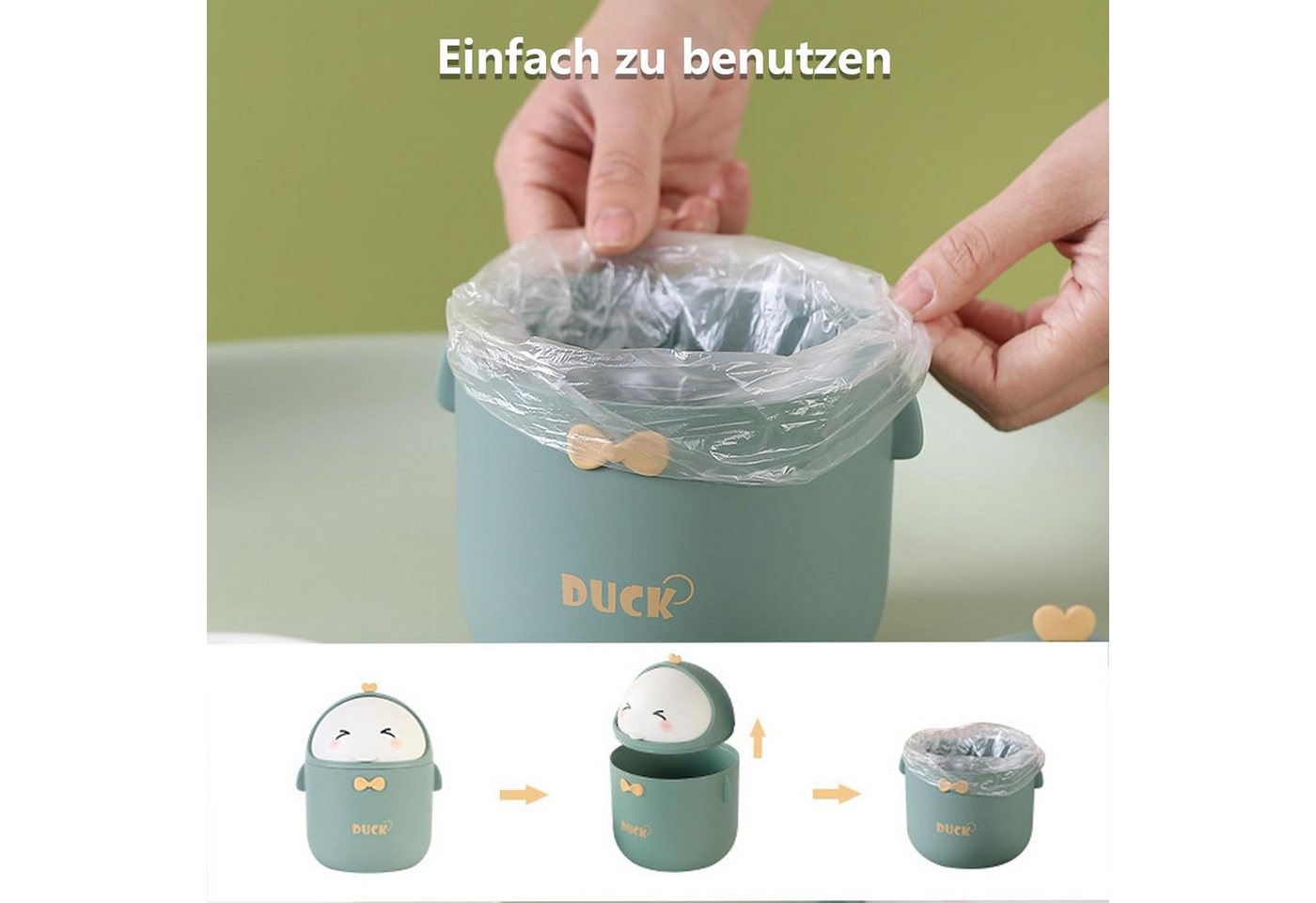 FELIXLEO Mülltrennsystem Tisch Mülleimer mit Deckel Mini Cartoon Büro Zuhause Grün – Bild 3 von 5