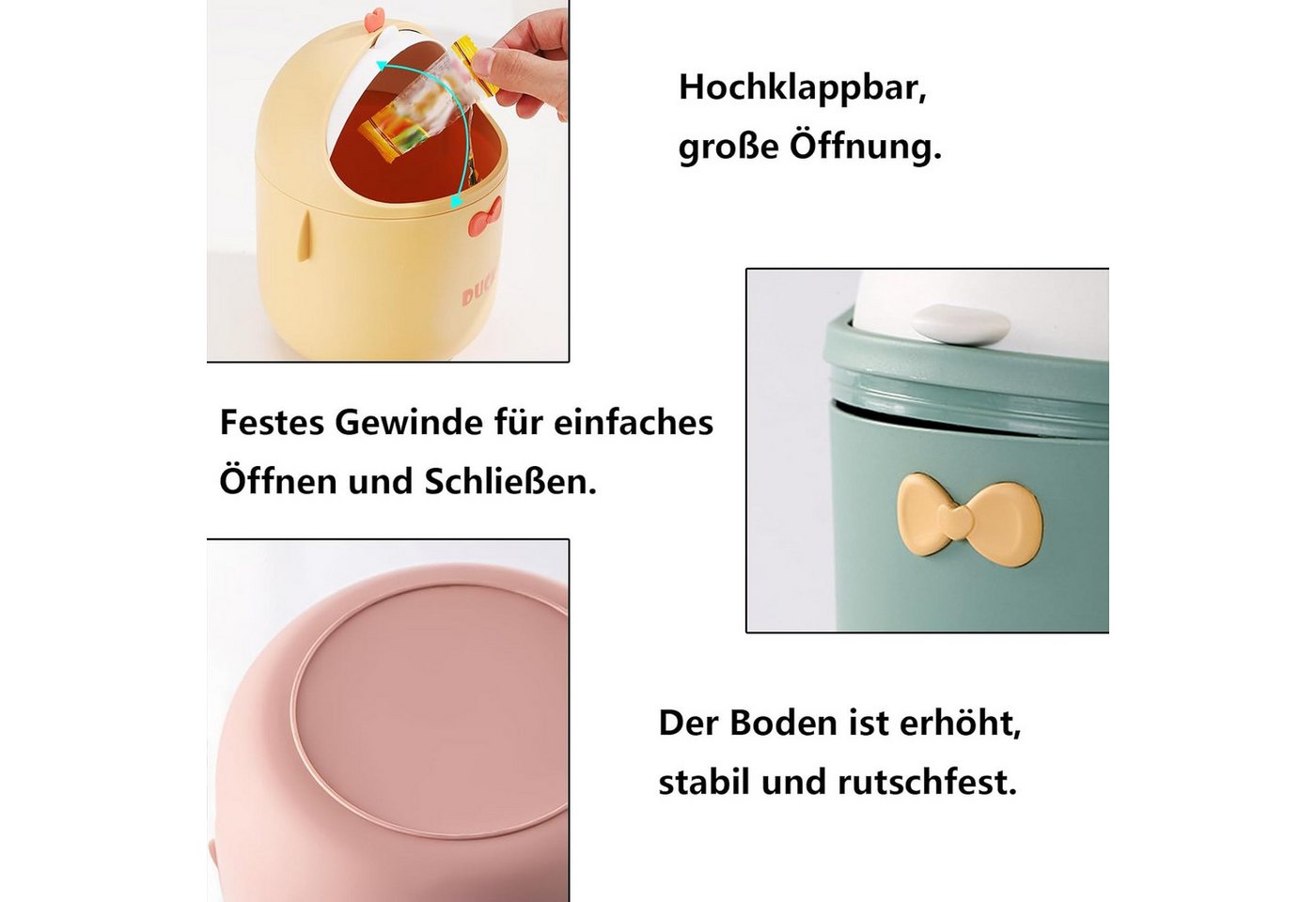 FELIXLEO Mülltrennsystem Tisch Mülleimer mit Deckel Mini Cartoon Büro Zuhause Grün – Bild 4 von 5