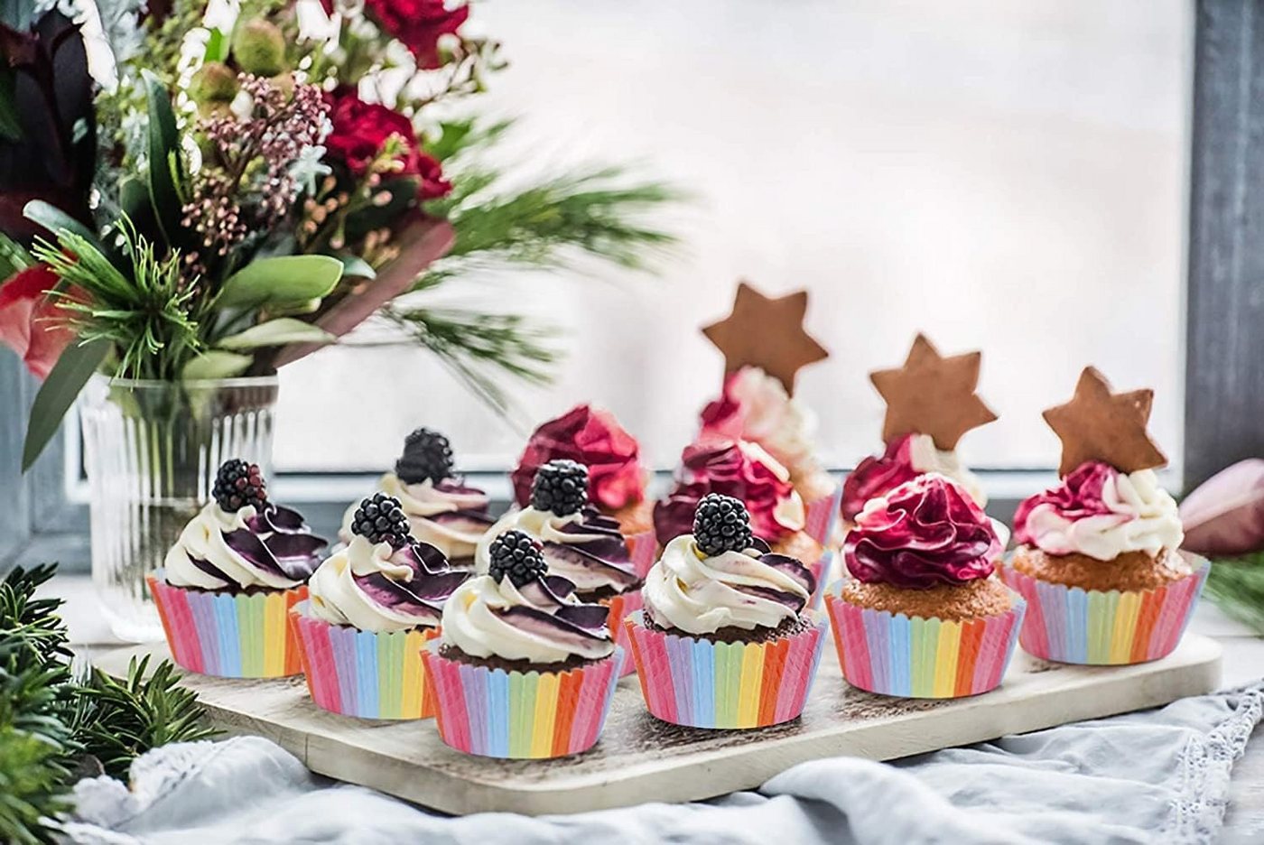 FELIXLEO Muffinform Muffinförmchen Papier Cupcake Wrapper Regenbogen, (200-tlg) – Bild 5 von 5