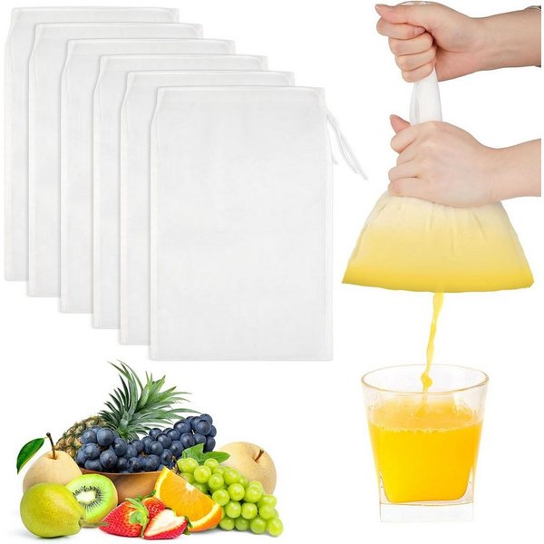 FELIXLEO Passiersieb 6er Nussmilchbeutel Nylon Passiertuch Wiederverwendbar 20x30, (1-St)