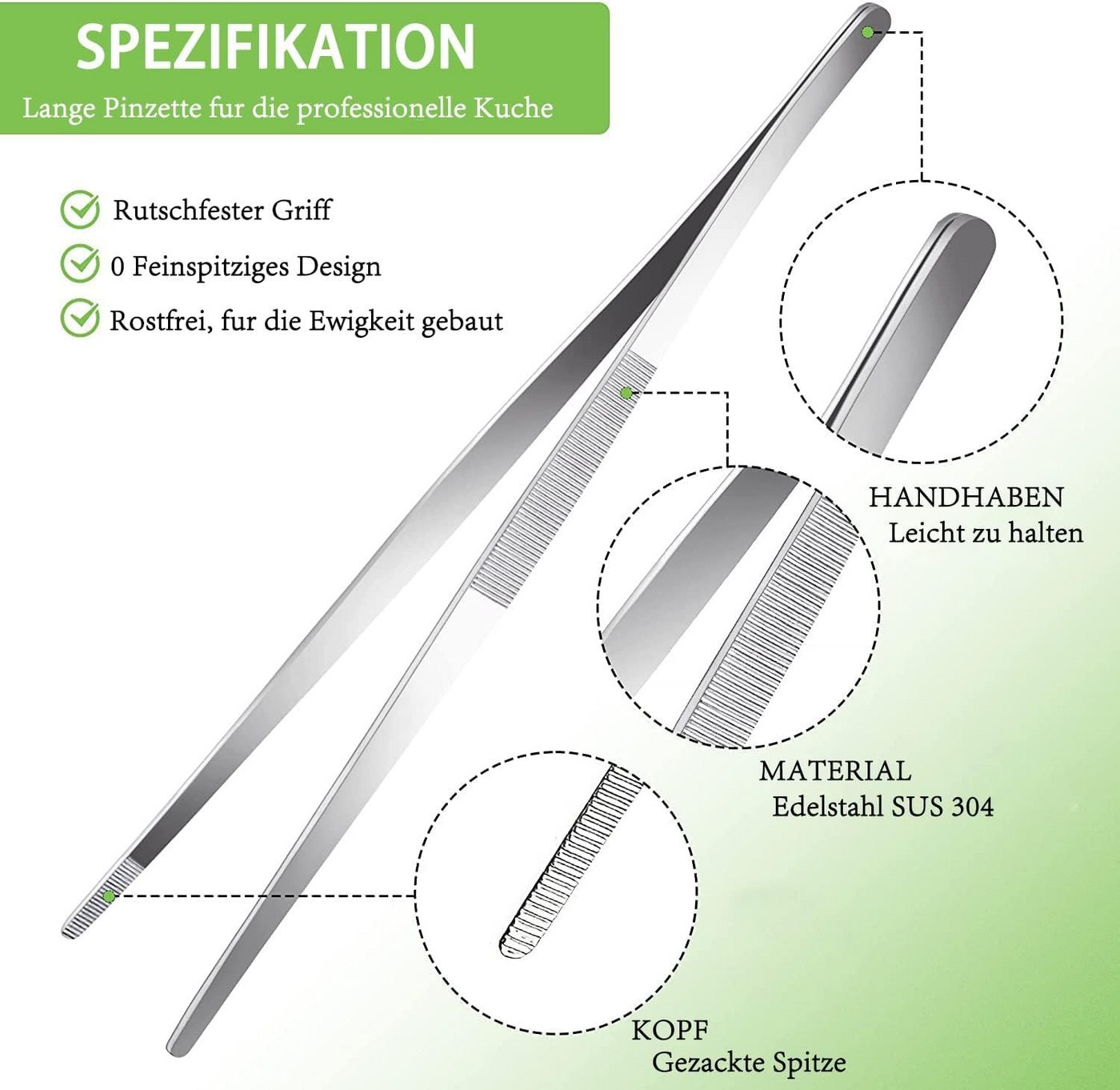 FELIXLEO Pinzette Kochpinzette, 30cm Küchenpinzette Edelstahl, für Kochen und Braten – Bild 2 von 5