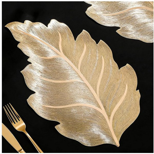 FELIXLEO Platzset 6 Goldene Blatt Platzsets Abwaschbar 32 cm Tischdeko Tischset, (6-St)