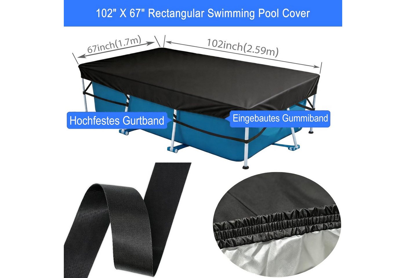 FELIXLEO Pool-Abdeckplane Poolabdeckung 400 x 210 cm Rechteckig Solarabdeckung Blau – Bild 2 von 5