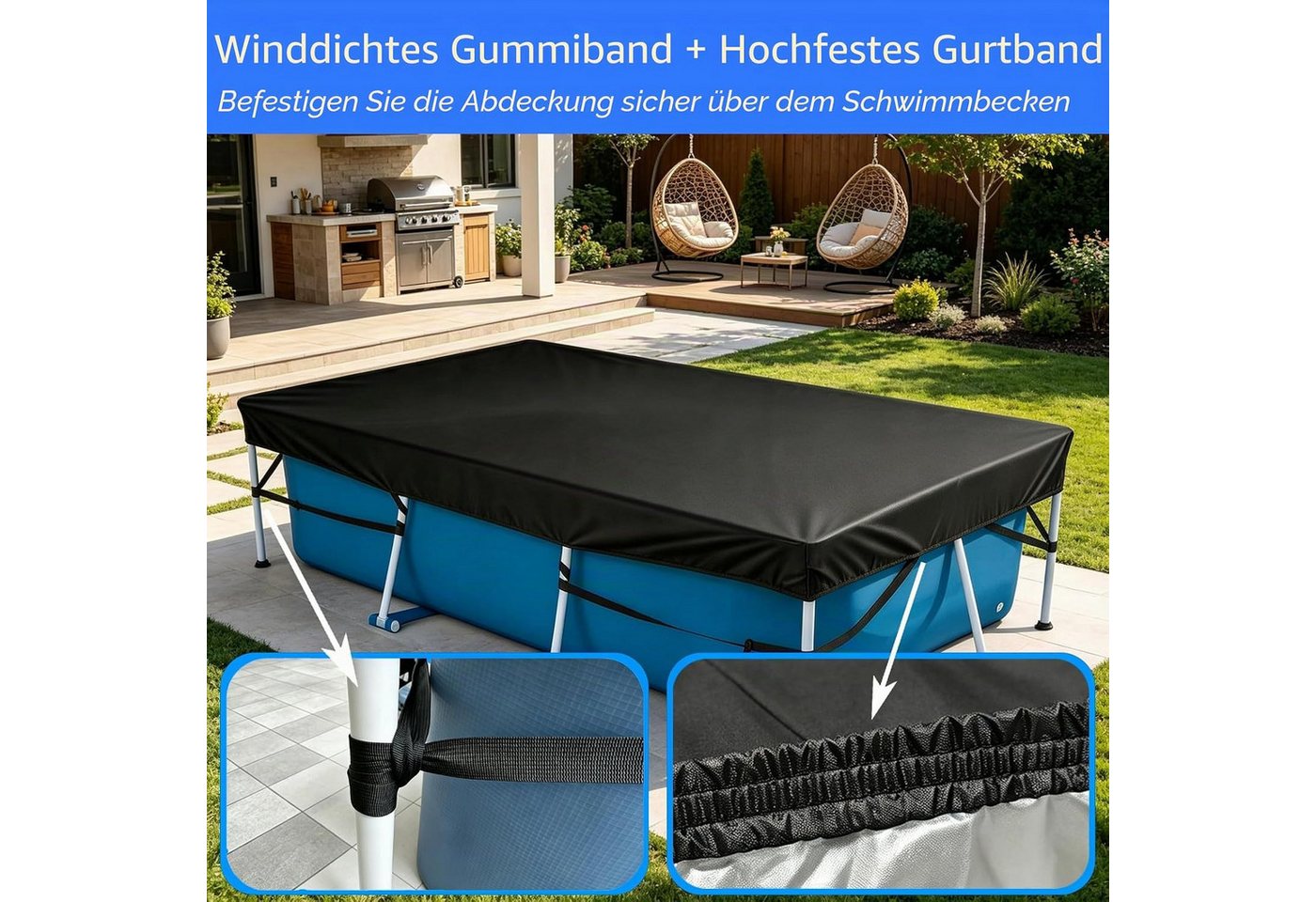 FELIXLEO Pool-Abdeckplane Poolabdeckung 400 x 210 cm Rechteckig Solarabdeckung Blau – Bild 3 von 5