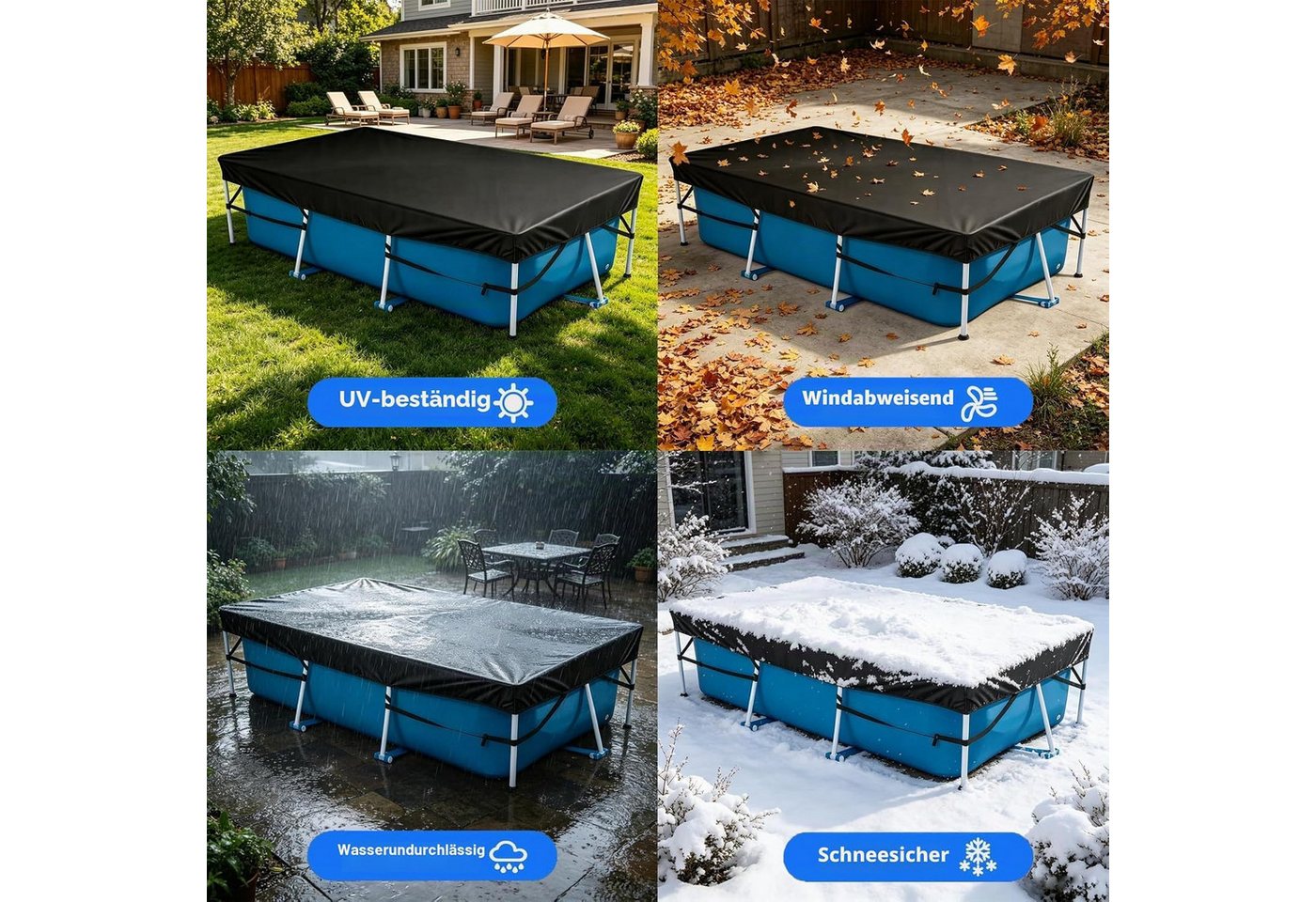 FELIXLEO Pool-Abdeckplane Poolabdeckung 400 x 210 cm Rechteckig Solarabdeckung Blau – Bild 4 von 5