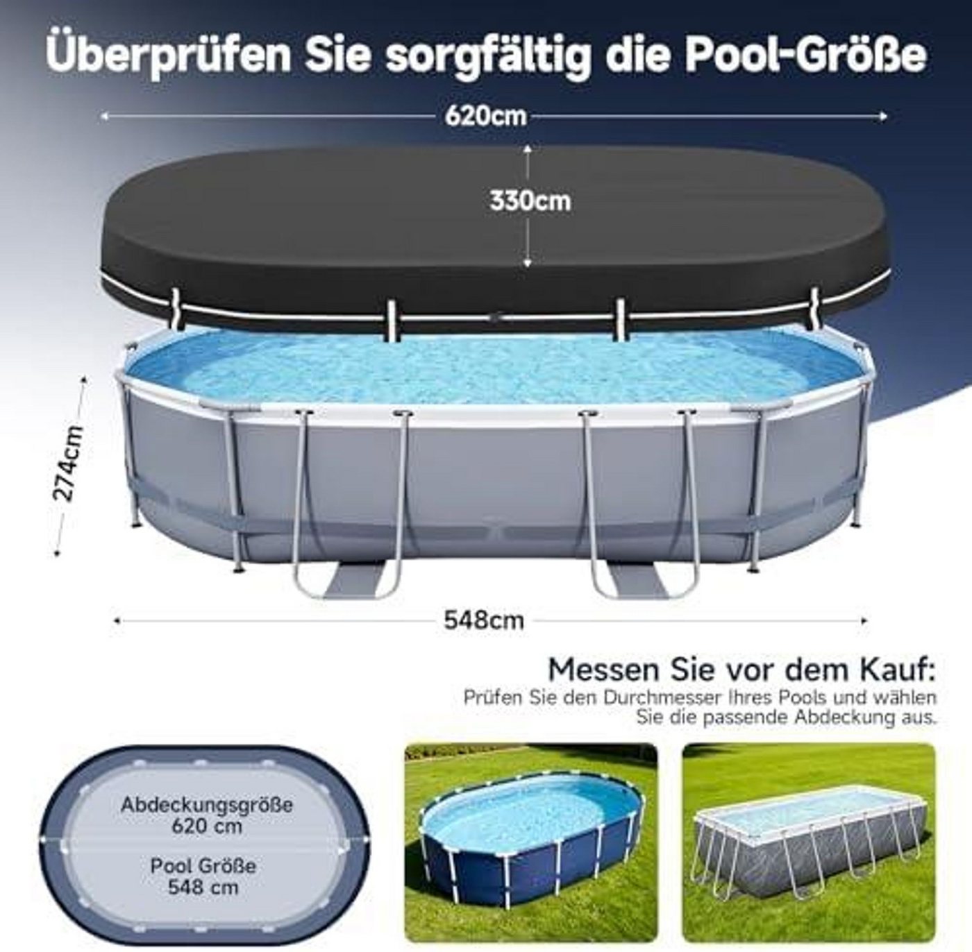 FELIXLEO Pool-Abdeckplane Poolabdeckung Rechteckig 640x360cm Solarplane Winter Abdeckplane Pool (1-St) – Bild 2 von 5