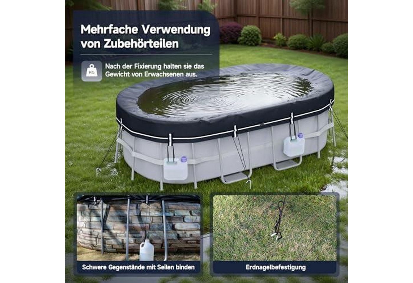 FELIXLEO Pool-Abdeckplane Poolabdeckung Rechteckig 640x360cm Solarplane Winter Abdeckplane Pool (1-St) – Bild 4 von 5