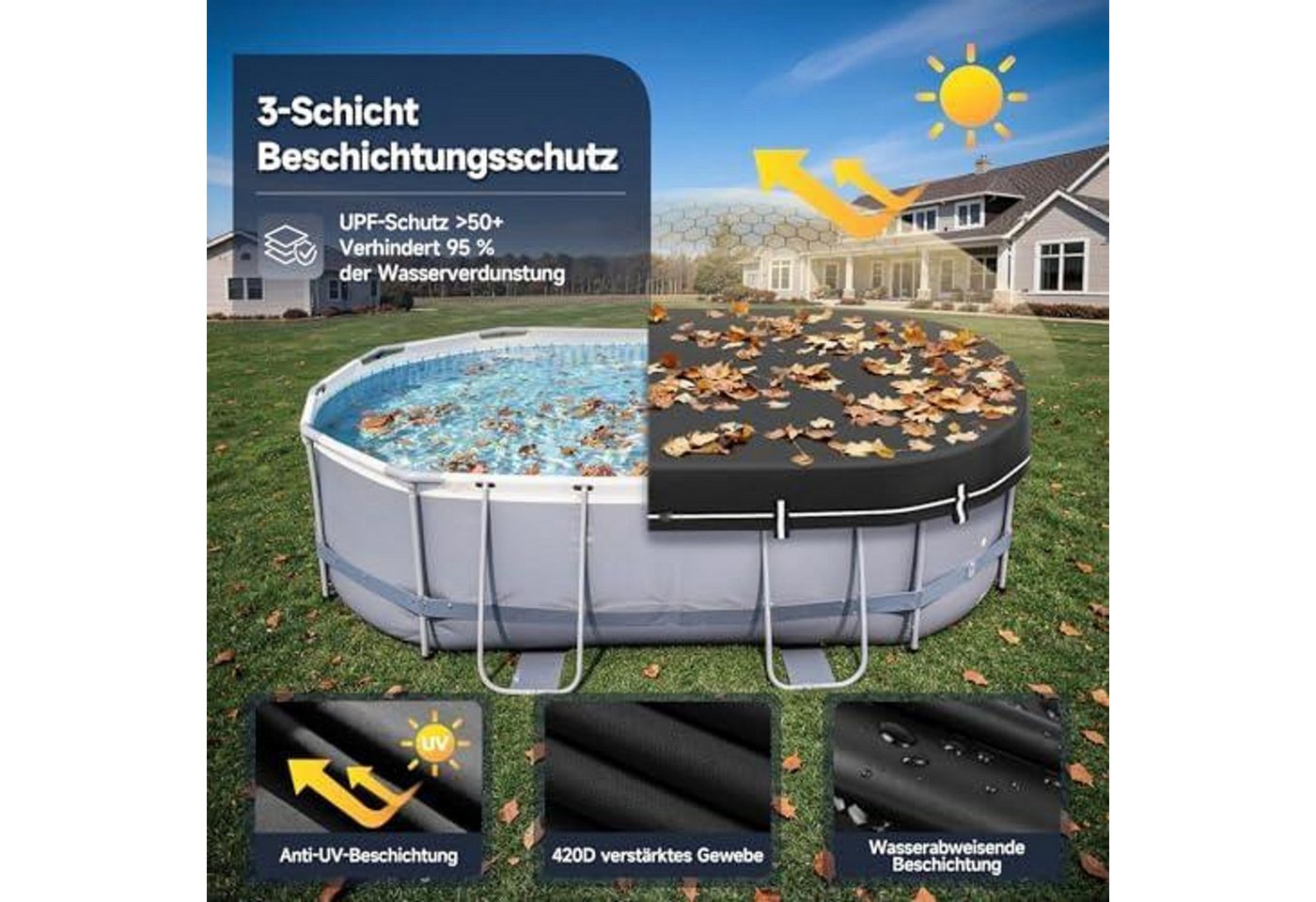 FELIXLEO Pool-Abdeckplane Poolabdeckung Rechteckig 640x360cm Solarplane Winter Abdeckplane Pool (1-St) – Bild 5 von 5