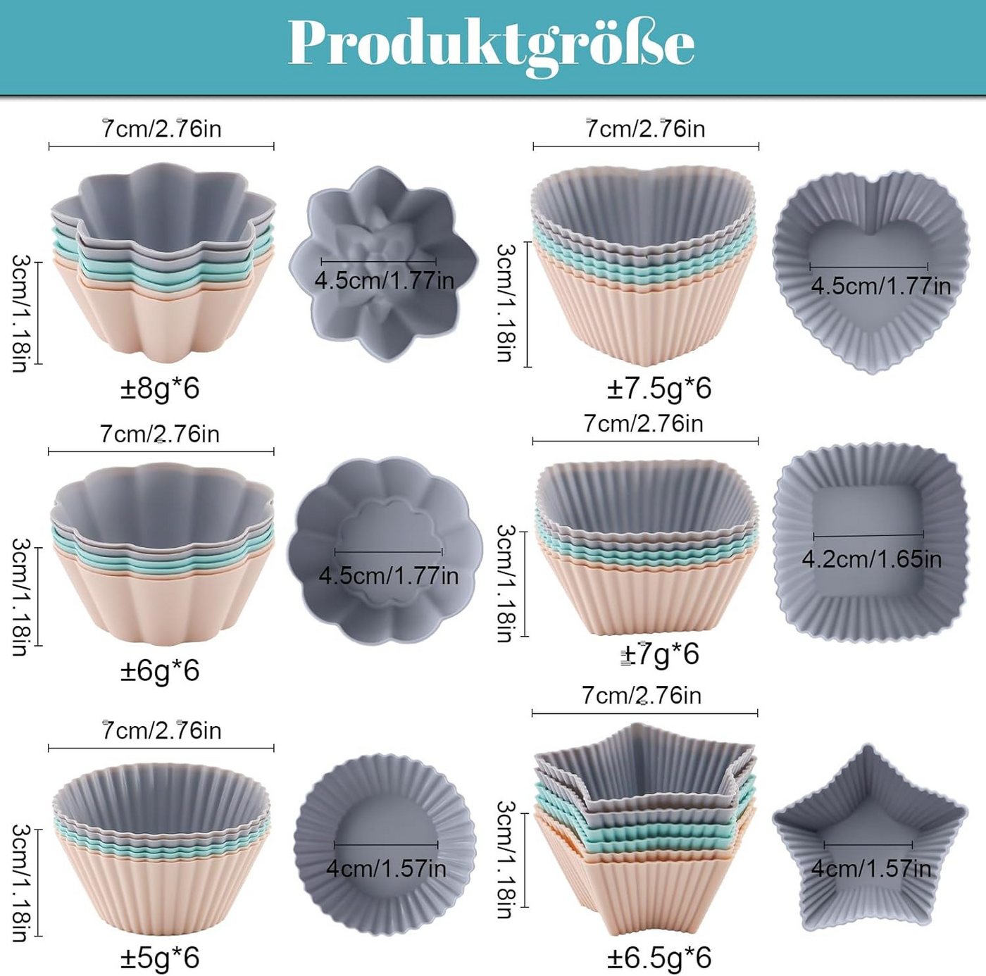 FELIXLEO Silikonform 36 Stück Silikon Muffinförmchen Antihaft Wiederverwendbar, (1-tlg) – Bild 2 von 5