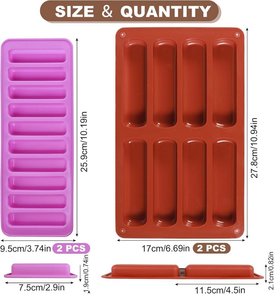 FELIXLEO Silikonform 4er Set Silikon Schokoladenform 8 & 10 Loch Antihaft Leicht Entformbar, (1-tlg) – Bild 2 von 5