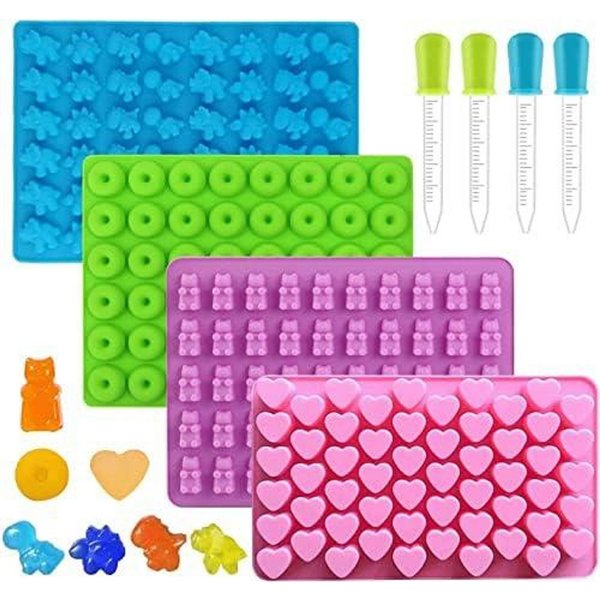 FELIXLEO Silikonform Silikon Gummibärchen Formen mit Pipetten, (4-tlg)