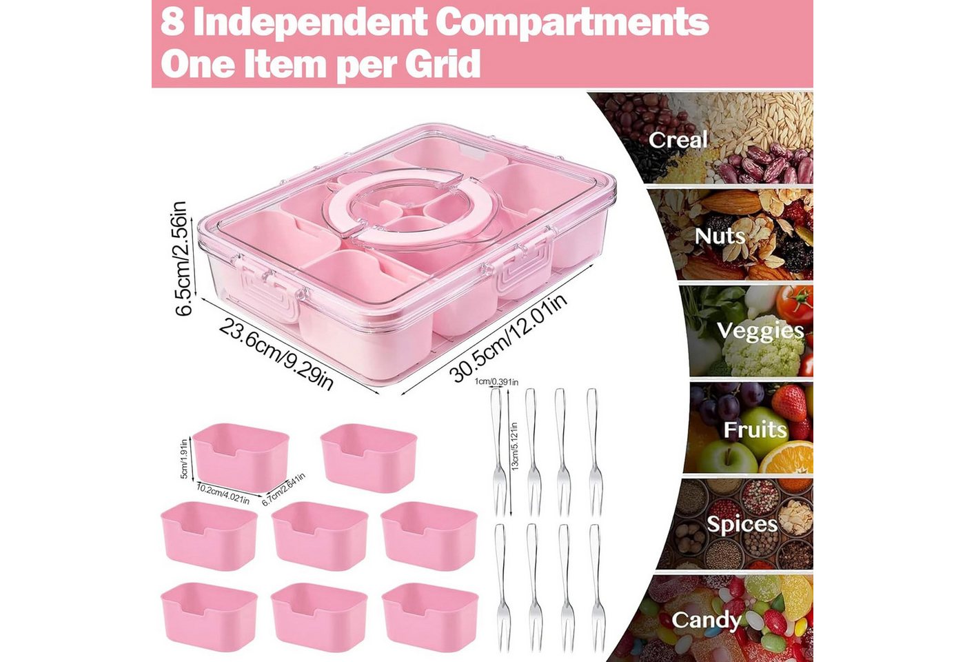 FELIXLEO Snackschale Snackbox mit 8 Fächern Deckel Gewürze Box, (1-tlg) – Bild 2 von 5