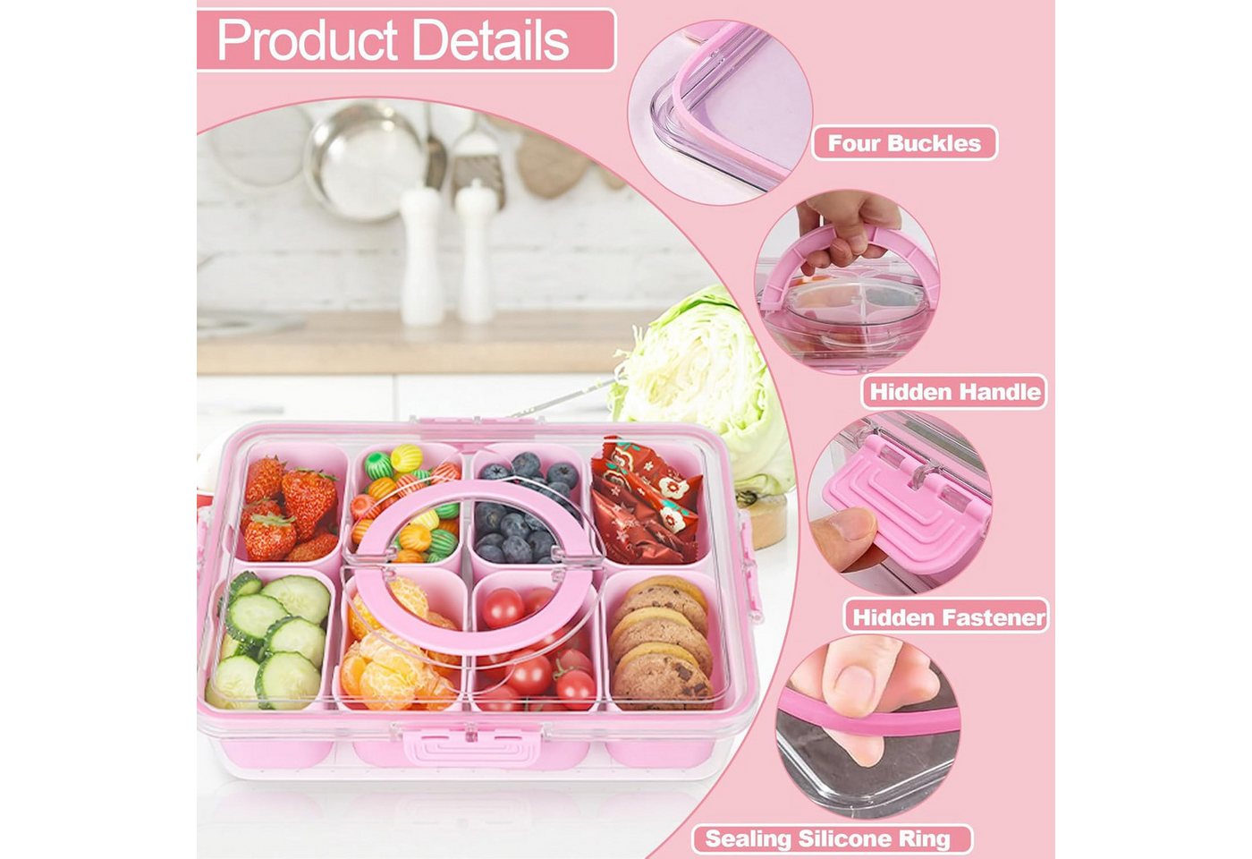 FELIXLEO Snackschale Snackbox mit 8 Fächern Deckel Gewürze Box, (1-tlg) – Bild 3 von 5