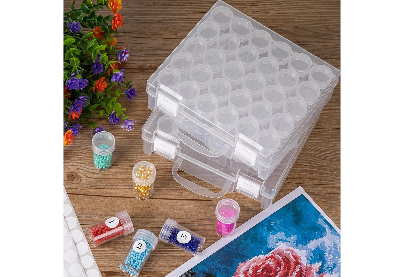 FELIXLEO Sortimentskasten 2er Set Diamond Painting Aufbewahrungsbox, 30 Gitter mit Stickern (1 St) – Bild 2 von 5