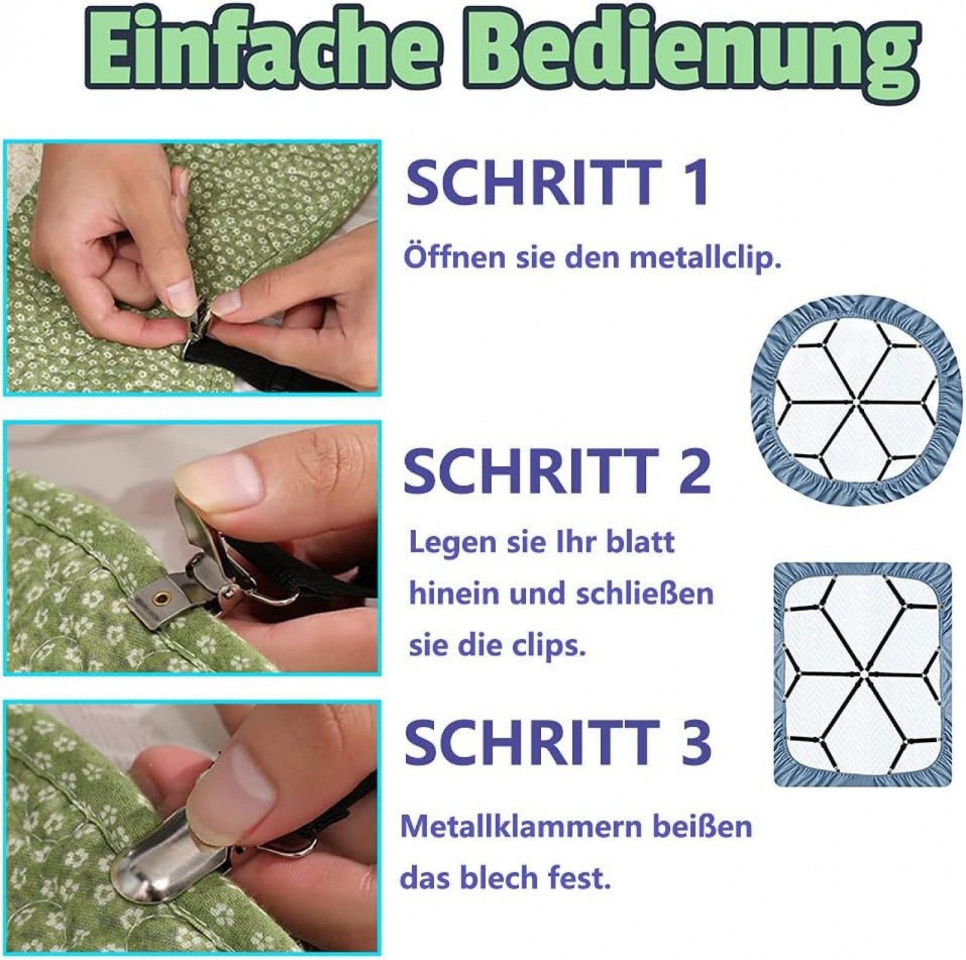 FELIXLEO Spannbettlaken Bettlakenspanner Elastische Verstellbare Bettlaken Verschlüsse, (1 Stück) – Bild 3 von 5