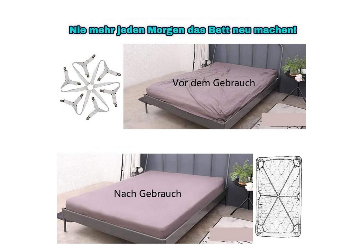 FELIXLEO Spannbettlaken Bettlakenspanner Elastische Verstellbare Bettlaken Verschlüsse, (1 Stück) – Bild 5 von 5