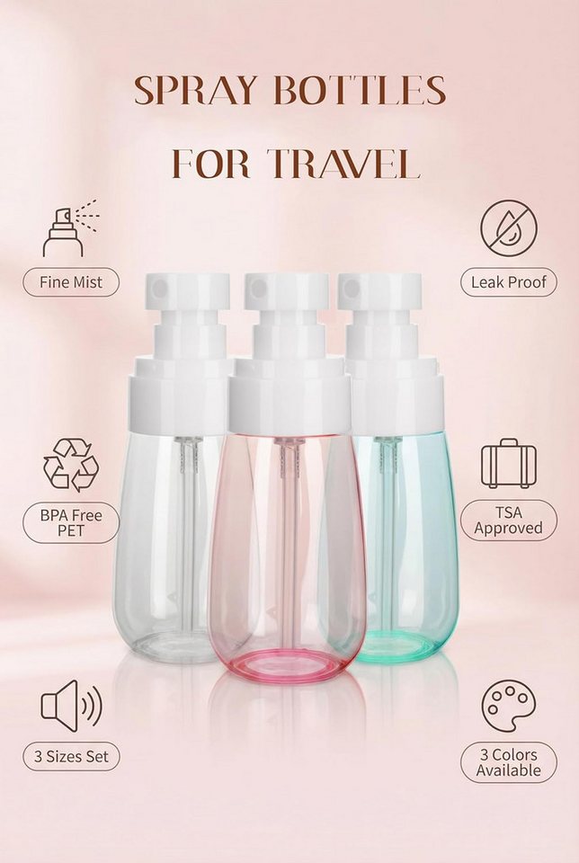 FELIXLEO Sprühflasche 3x 60ml Klein Spruehflasche Reiseflaschen Leer Spray Bottle Set, (1-tlg) – Bild 4 von 5