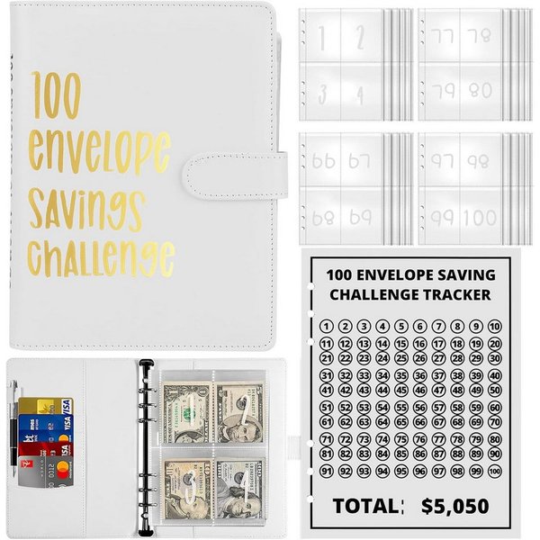 FELIXLEO Tagebuch 100 Tage Spar Challenge Binder, 100 Umschläge Sparmappe Budgetplaner