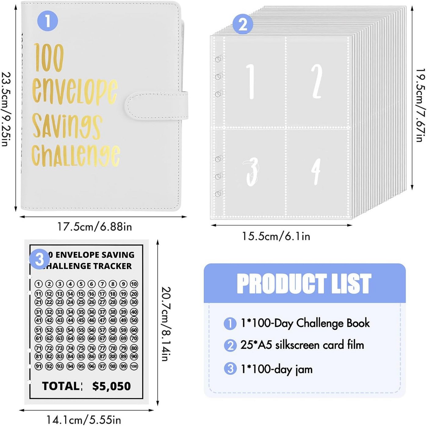 FELIXLEO Tagebuch 100 Tage Spar Challenge Binder, 100 Umschläge Sparmappe Budgetplaner – Bild 5 von 5