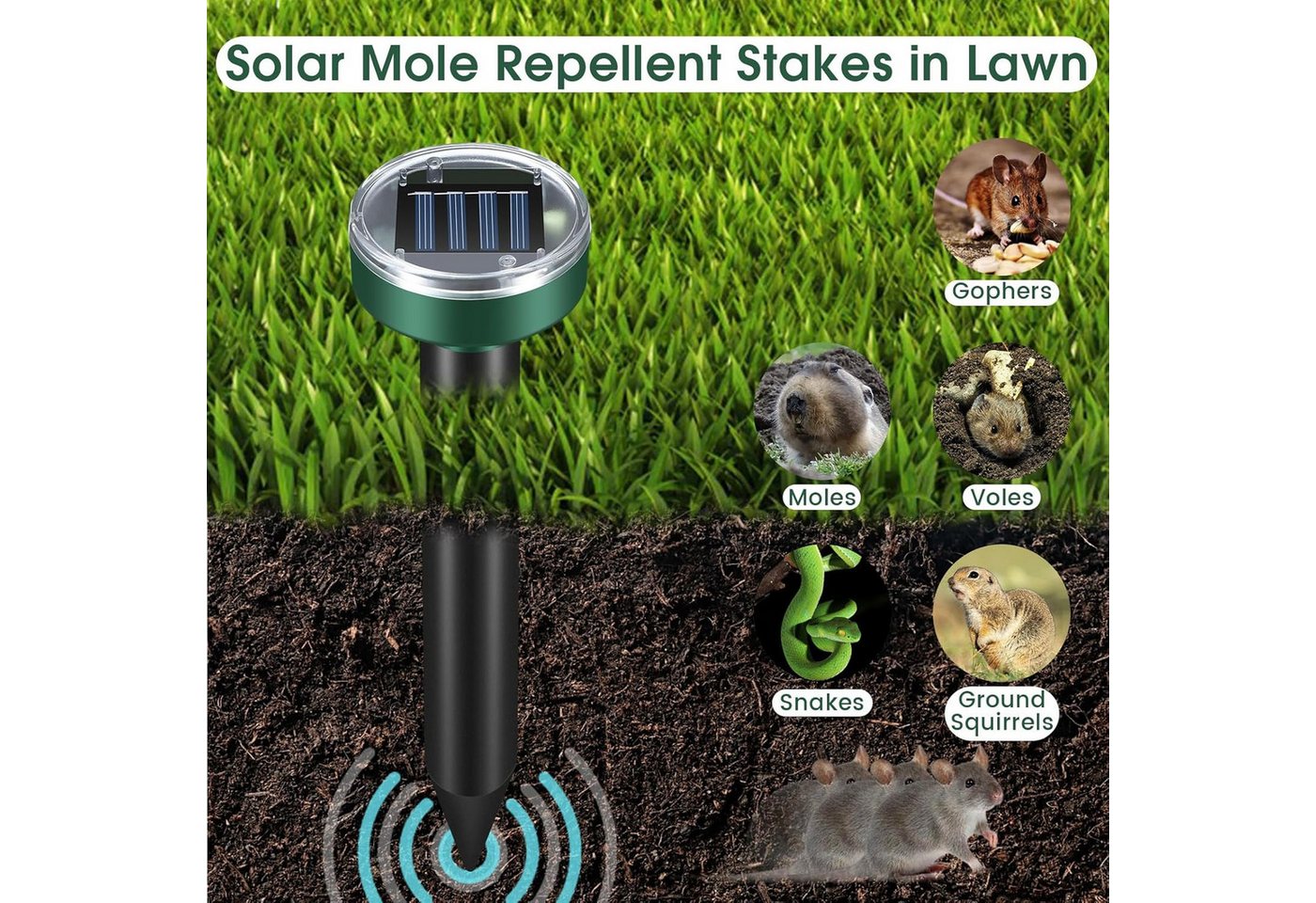 FELIXLEO Ultraschall-Tierabwehr 4er Pack Solar Maulwurfabwehr wasserfahrener Ultraschall Schreck, 1-tlg. – Bild 2 von 5