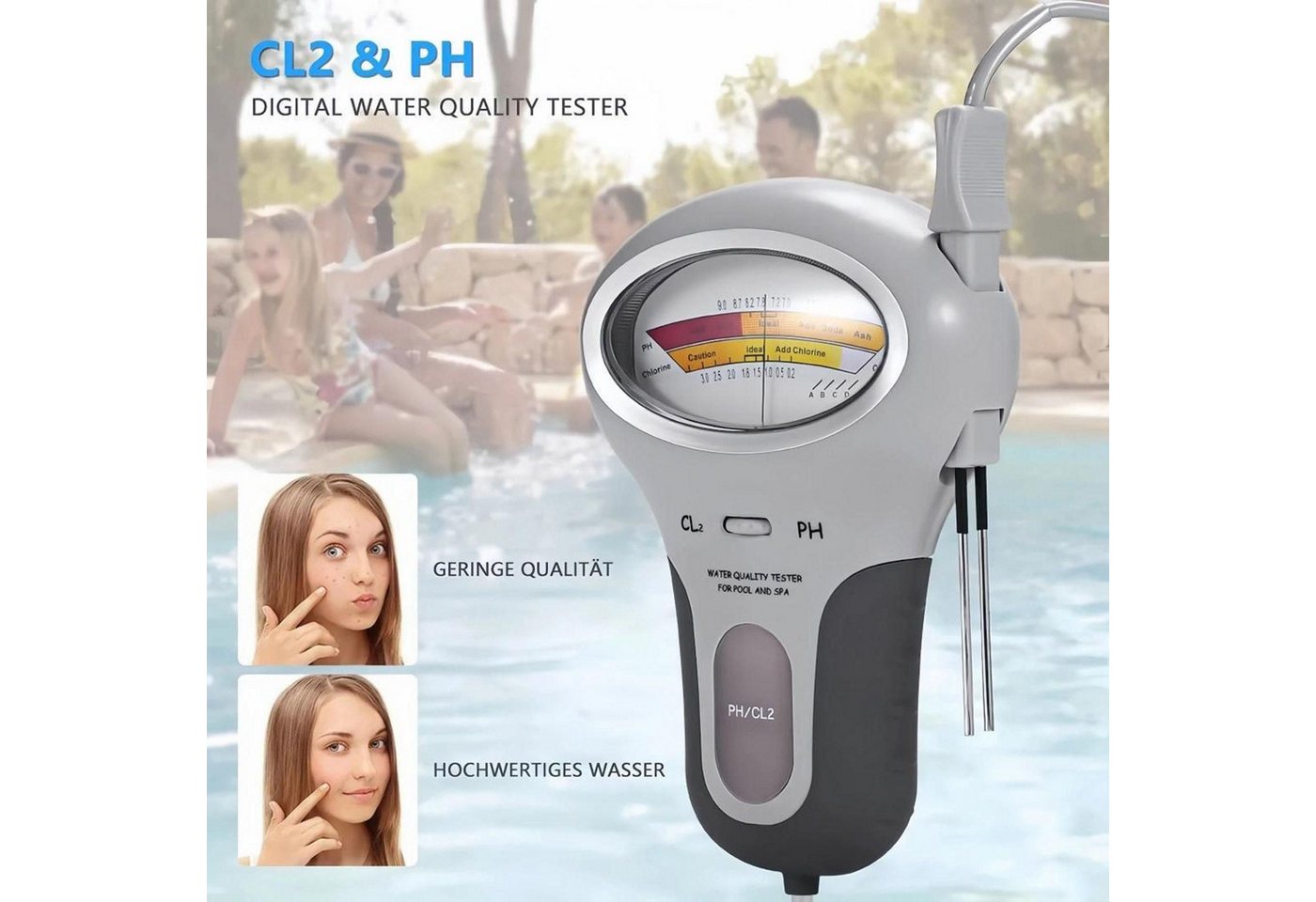 FELIXLEO Wassersensor 2 in 1 PH Chlor Tester Wassertester Pool Aquarium Messgerät, (1-St) – Bild 2 von 5