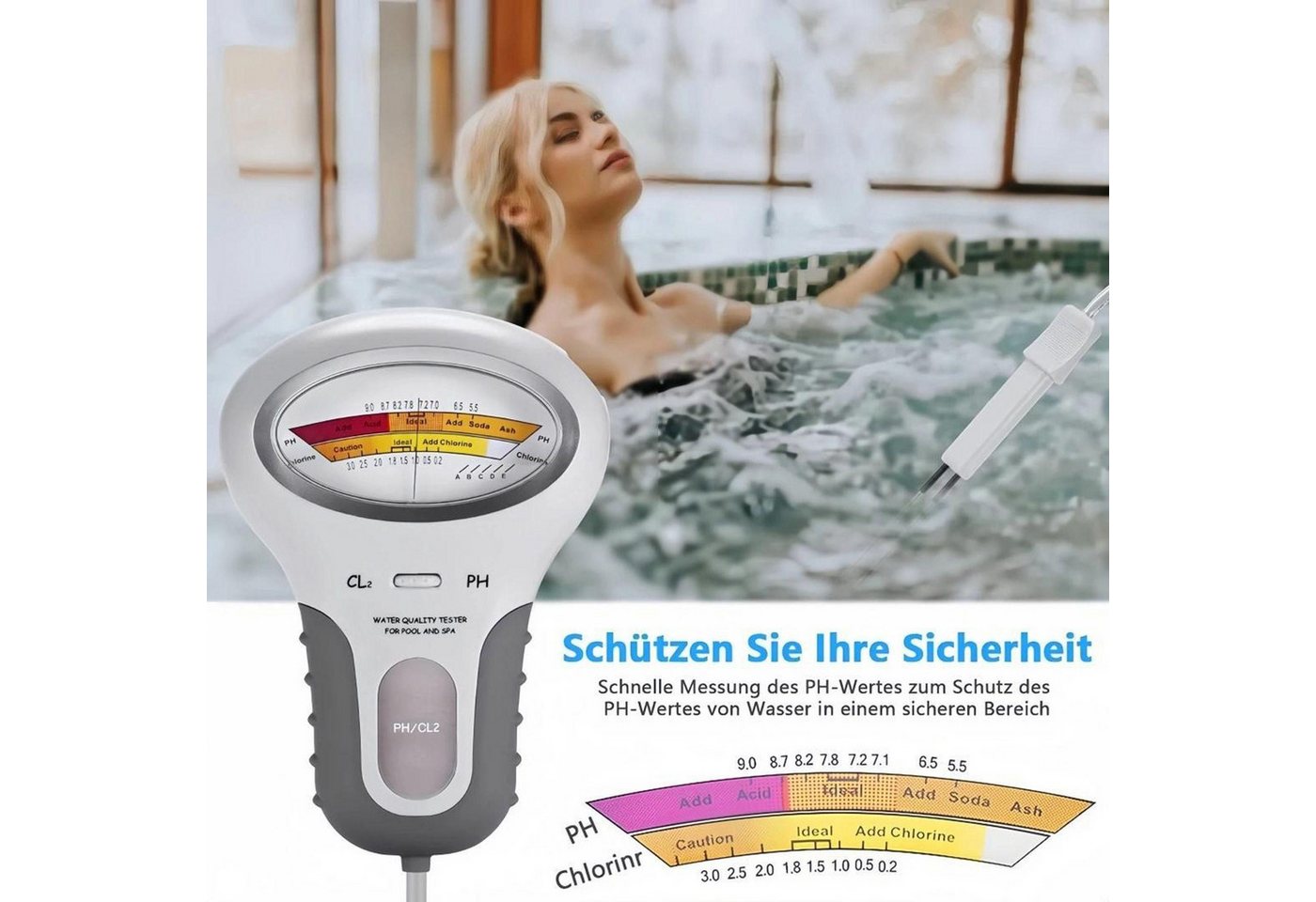 FELIXLEO Wassersensor 2 in 1 PH Chlor Tester Wassertester Pool Aquarium Messgerät, (1-St) – Bild 3 von 5