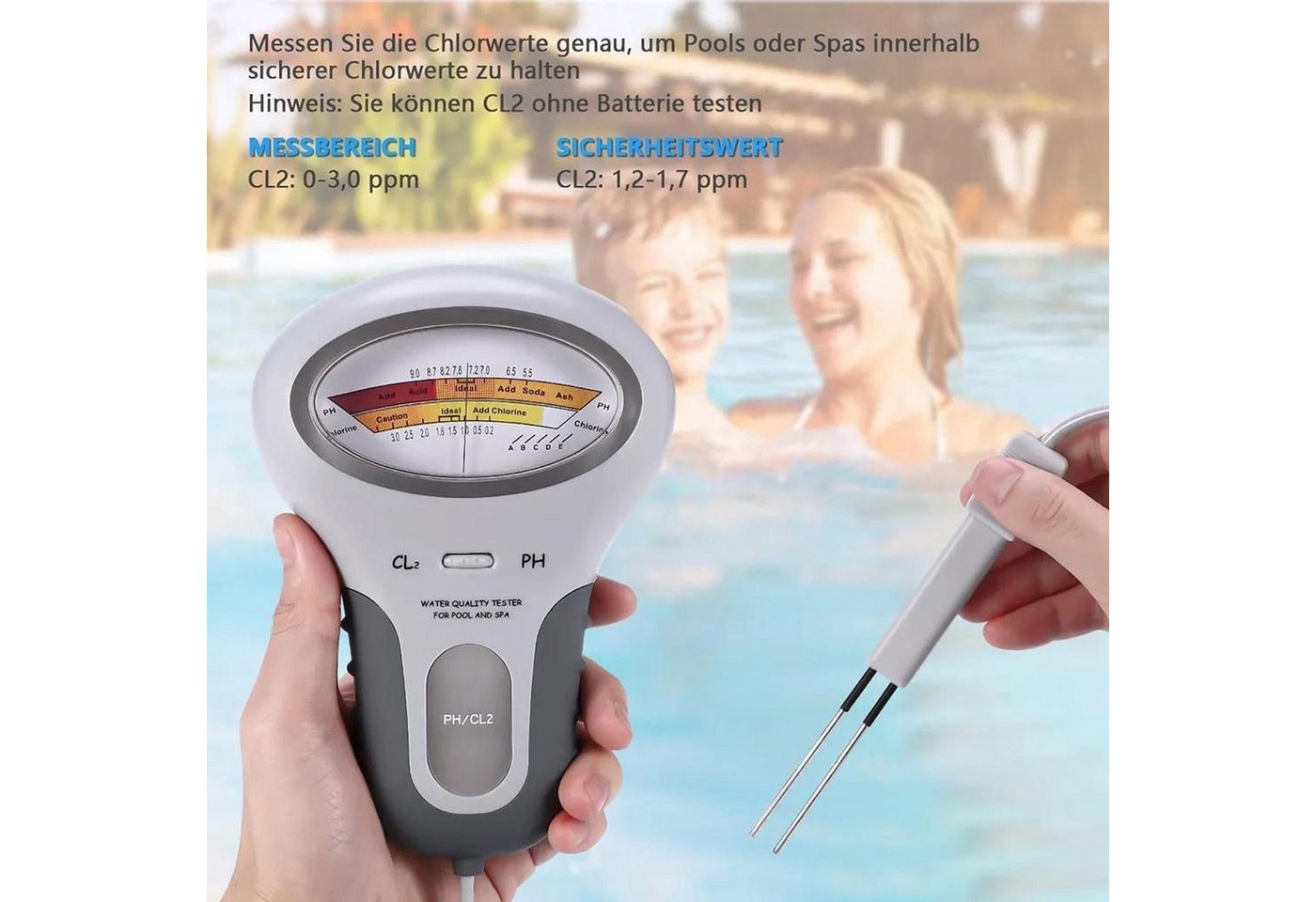 FELIXLEO Wassersensor 2 in 1 PH Chlor Tester Wassertester Pool Aquarium Messgerät, (1-St) – Bild 5 von 5