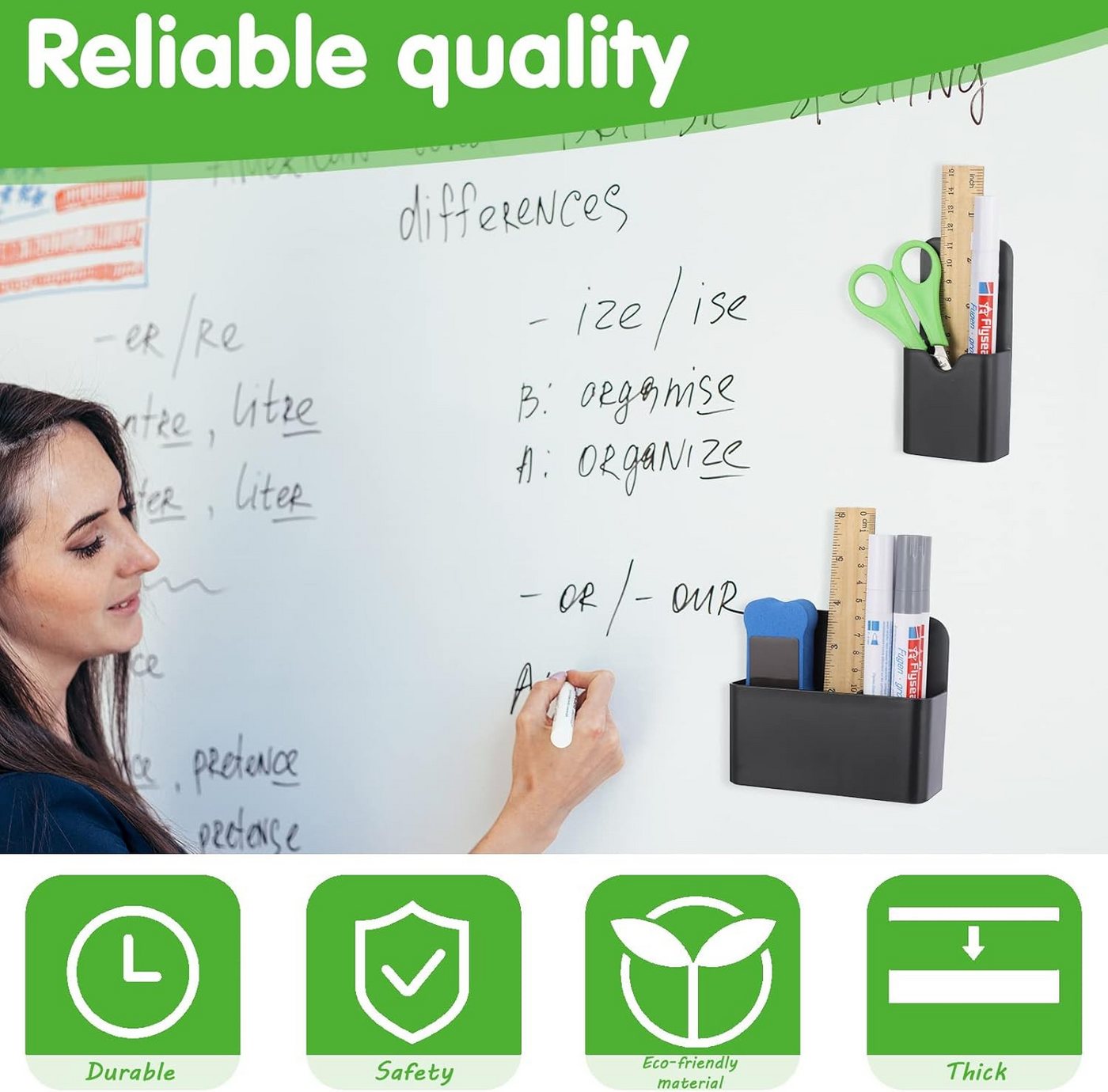 FELIXLEO Whiteboard Marker 2 Stück magnetischer Stiftehalter mit Whiteboard Schwamm Set, (1-tlg) – Bild 4 von 5