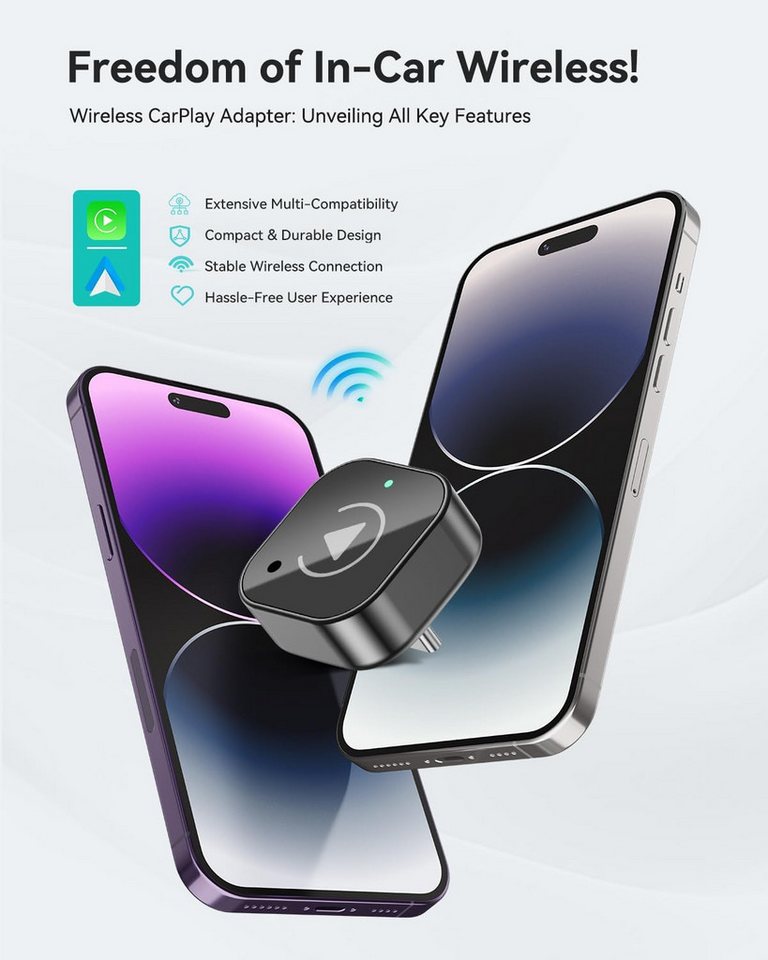 FELIXLEO Wireless CarPlay Android Auto Adapter 2 in 1 Dongle WiFi 6 BT Wireless Lautsprecher – Bild 2 von 5
