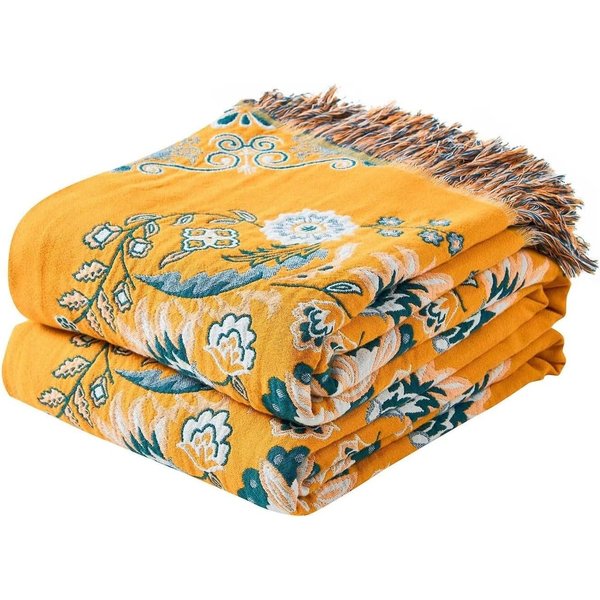 Wohndecke Wendbare Baumwolldecke Bauernhaus Boho Stil 152x203cm weich dekorativ, FELIXLEO