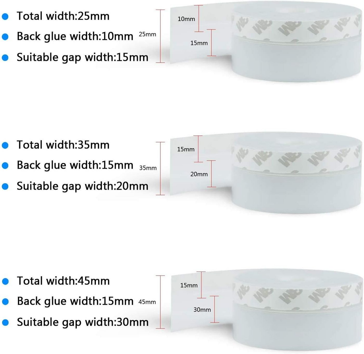 FELIXLEO Zugluftstopper Dichtungsstreifen, Transparent Selbstklebend Dichtungsband 25MM, 5m, 1-tlg. – Bild 3 von 5