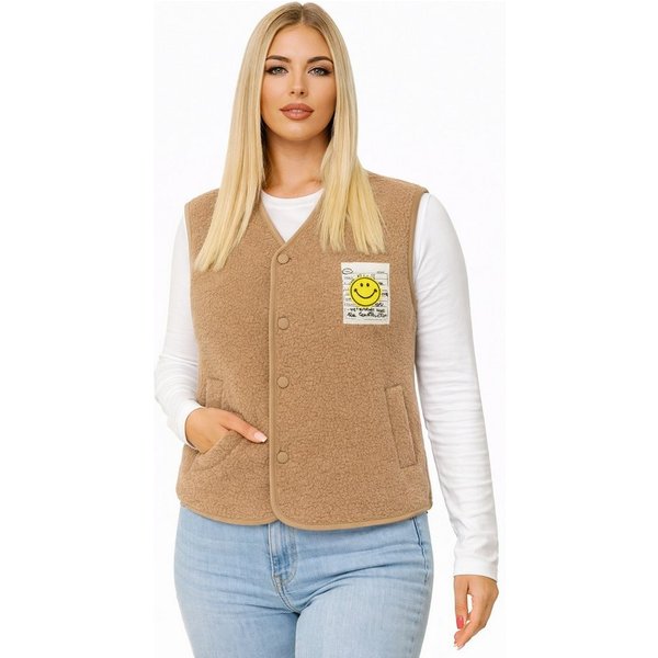 Worldclassca Fellimitatweste Worldclassca Teddy Weste Smiley Kuschelig Kurz Herbst Winter Ärmellos Neue Kollektion - Stilvolle und gemütliche Mode für Damen