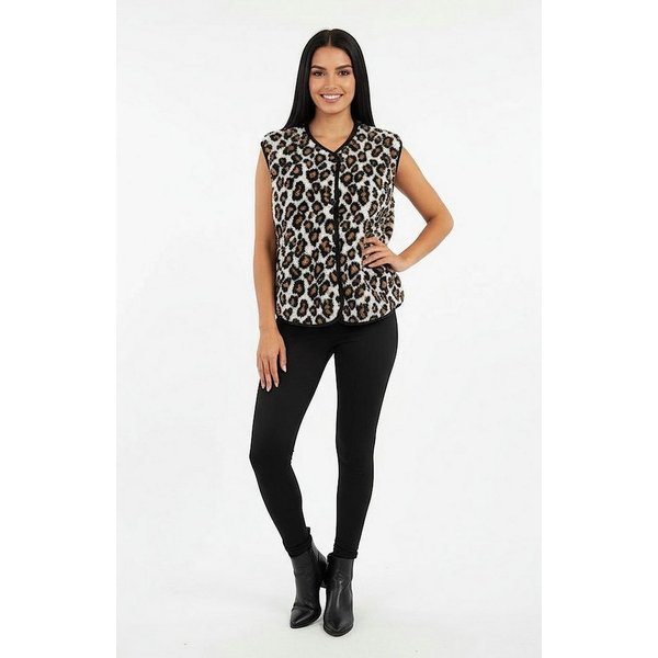 Worldclassca Fellimitatweste Worldclassca Teddy Weste Warm Kuschelig Leopard Optik Kurz Ärmellos Neue Kollektion - Stilvolle und gemütliche Mode für Damen