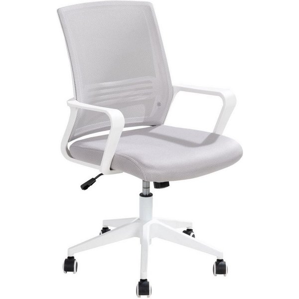 Femo Trade Bürostuhl FM-2505, Hellgrau, Weiß, Kunststoffgestell, Mesh, Stoff, Höhenverstellbar, Wippmechanik, B 58 x H 102 x T 56 cm