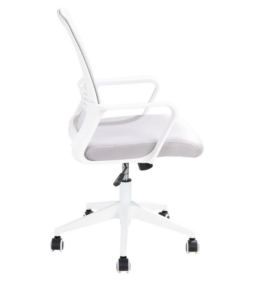 Femo Trade Bürostuhl FM-2505, Hellgrau, Weiß, Kunststoffgestell, Mesh, Stoff, Höhenverstellbar, Wippmechanik, B 58 x H 102 x T 56 cm – Bild 3 von 5