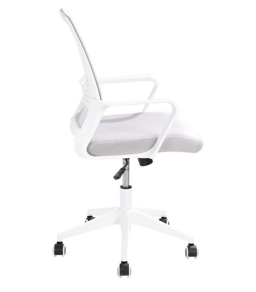 Femo Trade Bürostuhl FM-2505, Hellgrau, Weiß, Kunststoffgestell, Mesh, Stoff, Höhenverstellbar, Wippmechanik, B 58 x H 102 x T 56 cm – Bild 4 von 5