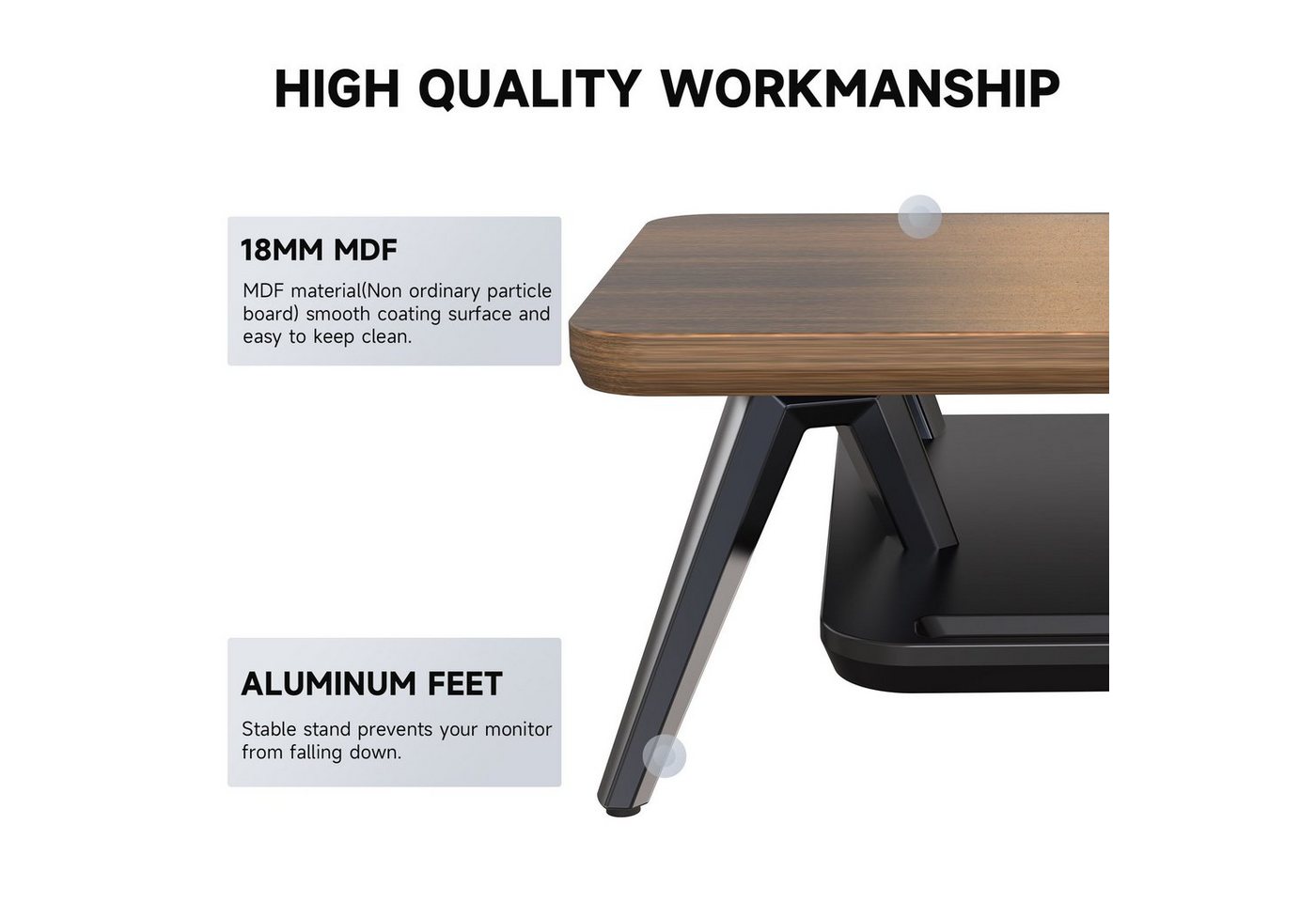 Fenge Monitorständer 108 cm breit, mit integrierter Smartphone- und Tablet-Halterung, (wasserabweisende, kratzfeste Oberfläche) – Bild 3 von 5