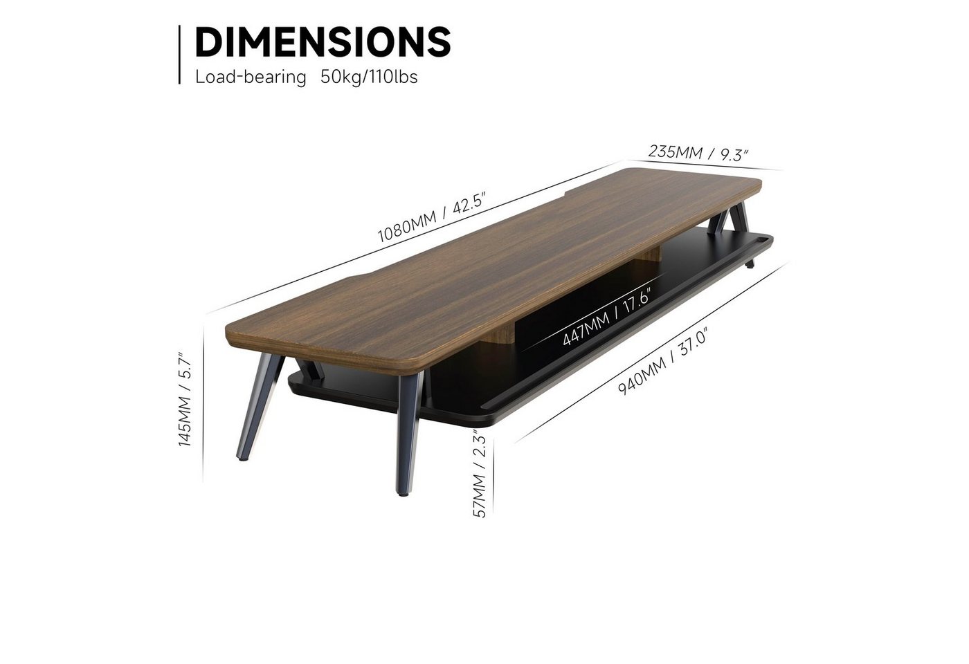 Fenge Monitorständer 108 cm breit, mit integrierter Smartphone- und Tablet-Halterung, (wasserabweisende, kratzfeste Oberfläche) – Bild 4 von 5