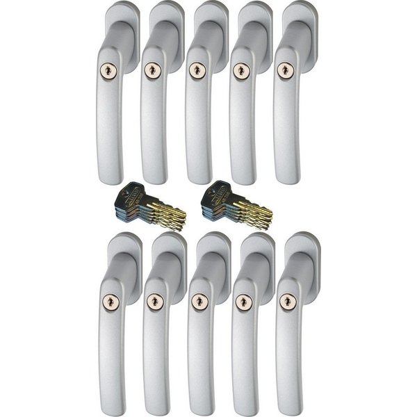 ABUS Fenstergriff ABUS FG200 Weiß, Braun, Silber, SB abschließbarer Fenstergriff, 10er Set silber, abschließbar, Kindersicherung