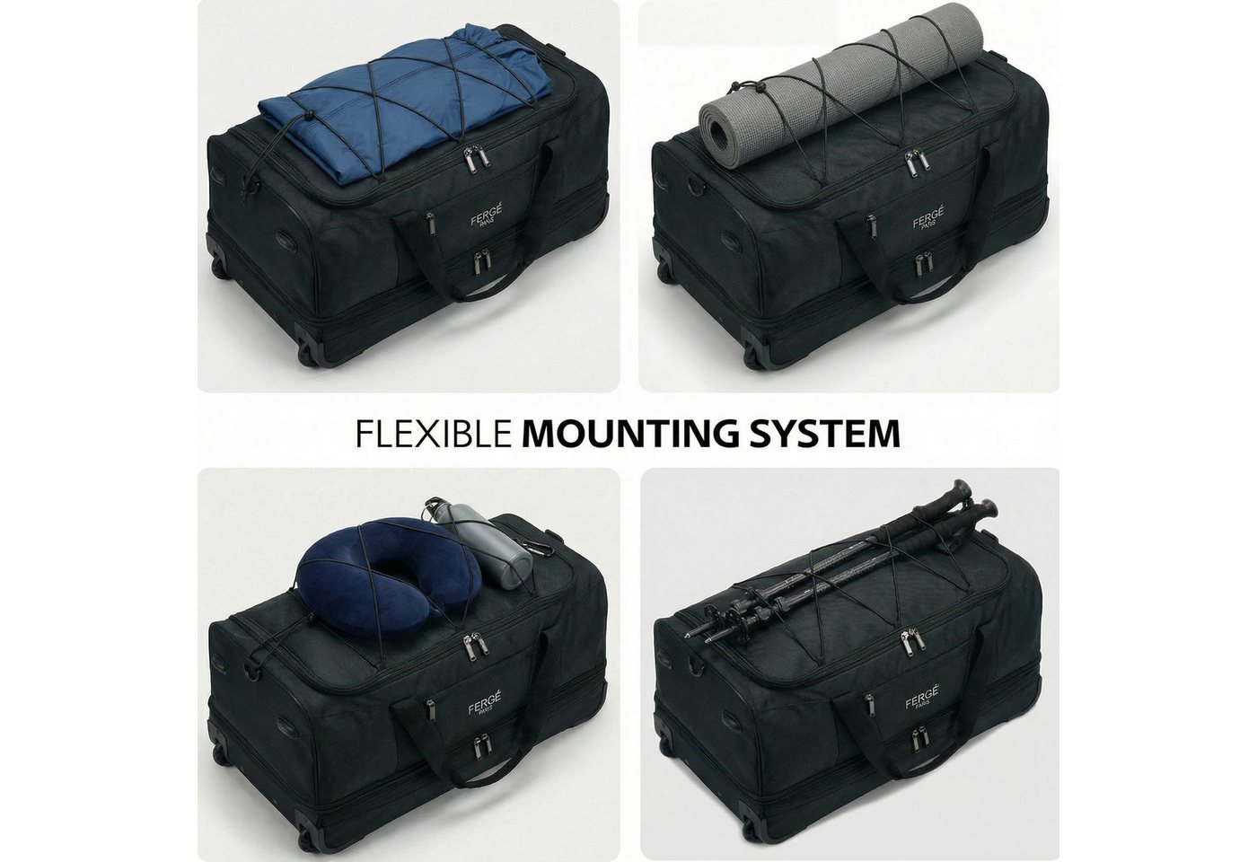FERGÉ Reisetasche mit Rollen & extra Schuhfach, groß, Handgepäck, Tragetasche aus Nylon, Erweiterbare Reisetasche, Handgepäck / XL, Schuhfach & Außenfächer – Bild 5 von 5
