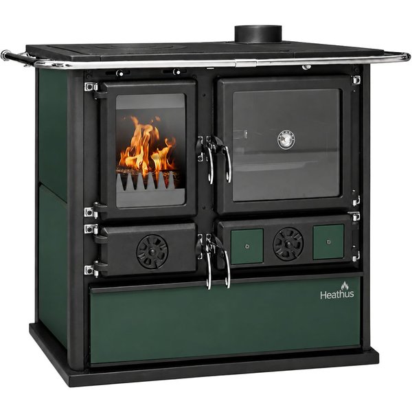 Festbrennstoffherd Cook Premium Green Pepper, 8,9 kW, Zeitbrand, Großer Feuerraum