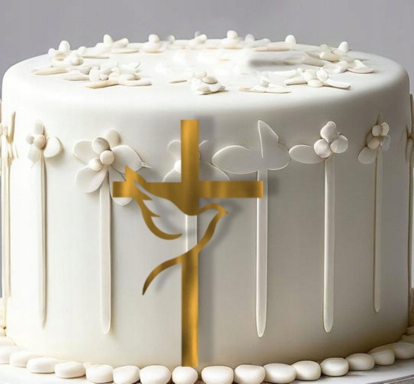 Festivalartikel, Topper Topper für Kuchen Kreuz mit Taube Golden Spiegel Plexiglas Torten, Plexiglas – Bild 2 von 2
