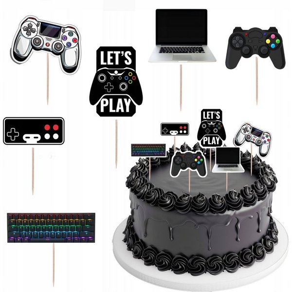 Festivalartikel, Topper Gamer Torten Topper für Geburtstagsfeiern - 6 Stück für junge Eltern., Papier