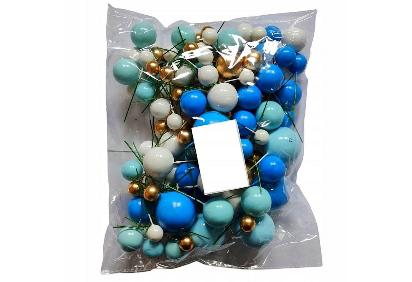 Festivalartikel, Topper Torten Dekoration – Blau-Gold-Weiß Kugeln auf Pik 108 Stück., Schaum PE – Bild 5 von 5