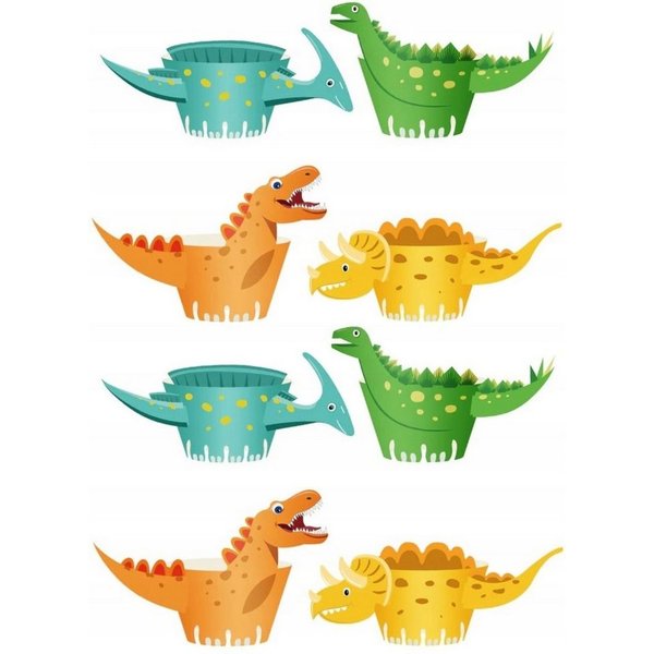 Festivalartikel Muffinform Bunte Dinosaurier-Muffinförmchen 8er-Set für Dekoration