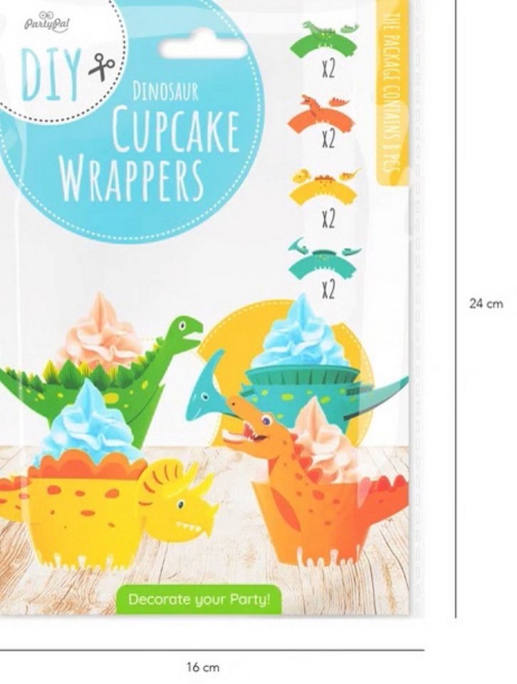 Festivalartikel Muffinform Bunte Dinosaurier-Muffinförmchen 8er-Set für Dekoration – Bild 4 von 5