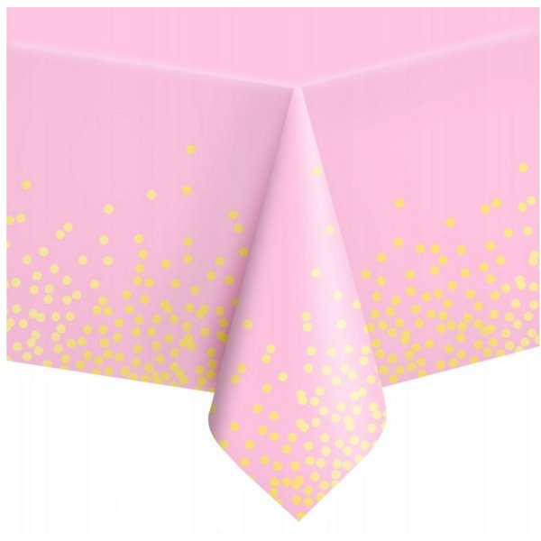 Festivalartikel Tischdecke Einweg Tischdecke Rosa mit Goldpunkten - 137x274 cm
