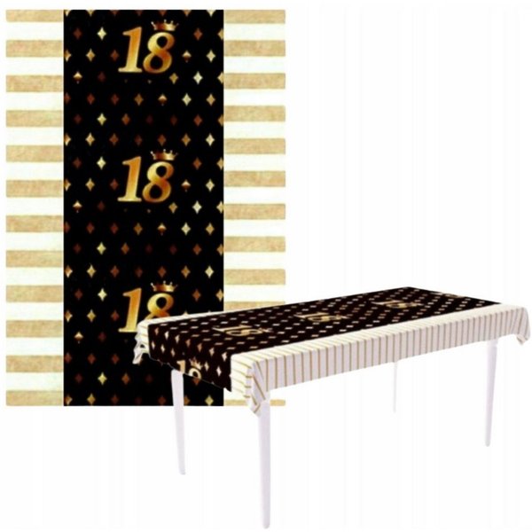Festivalartikel Tischdecke Elegante, schwarze & goldene Einweg-Tischdecke für 18. Geburtstag